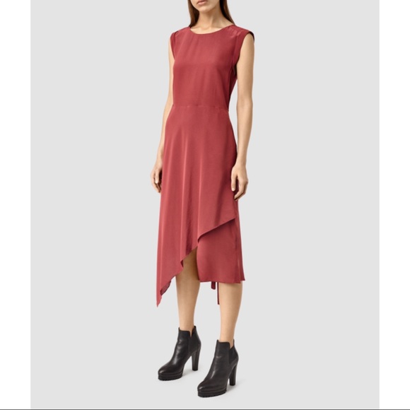 All Saints’ Silk Blend Cecilia Dress Sahara Red 4 - Picture 6 of 10